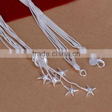 wholesale 18INCHS star pendant five layers chain 925 sterling silver necklace