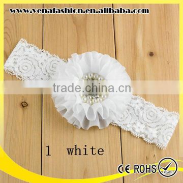 wide lace flower faux pearl knotted baby headband