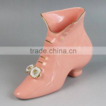 china manufacturer glazed gilded high-heeled shoe garden ceramic flower pot