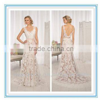 Lace Applique Wedding Gown with A Scalloped Lace Neckline and Low Back Arabic Wedding Dress (WDES-1057)