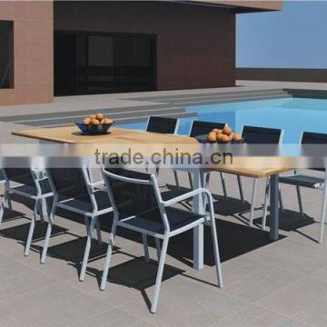 Leisure Outdoor Restaurant Furniture Stainless Steel Dining Table With Wood Top