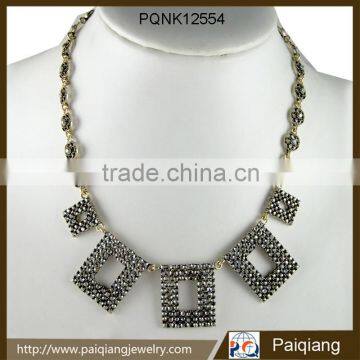 Latest design fashion vintage rhinestone square statement necklace