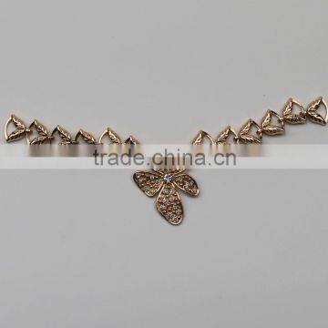 Fashion Gold Metal Chian Necklace With Rhinestone