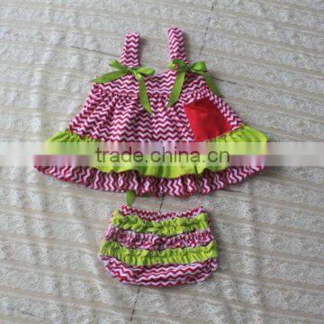 2013 lastest new design Wholesale cotton chevron swing top with bloomer set for baby