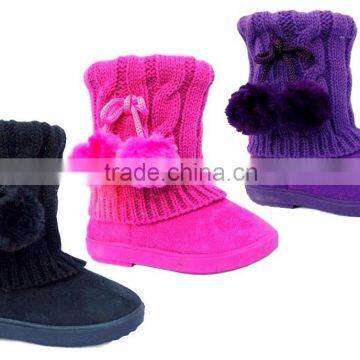 New Girls' Cute Winter Pom Poms Crochet Boots