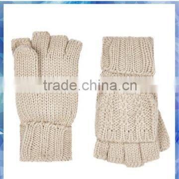 beige rib and purl capped women knitting gloves mitten