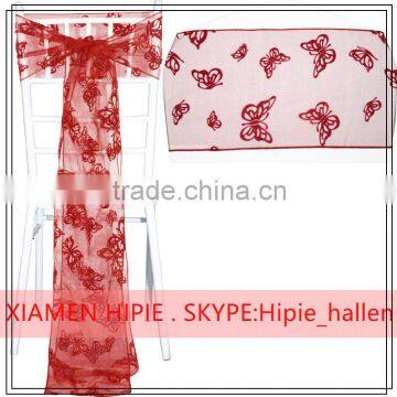 Butterfly Chair Sashes Floral Organza Flocked Table Runners Wedding Flower Sash Decor