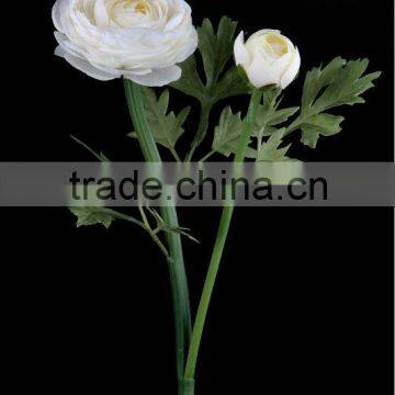 44cm Artificial Flower Ranunculus Spray x 2 w/1 Flr, 1 Bud & 3 Sets Lvs