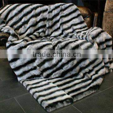 Genuine Wholesale Custom Size/Color Luxurious Rex Rabbit Blanket With Spots And Stripes for Parlours/ Hotel/Home Decorative