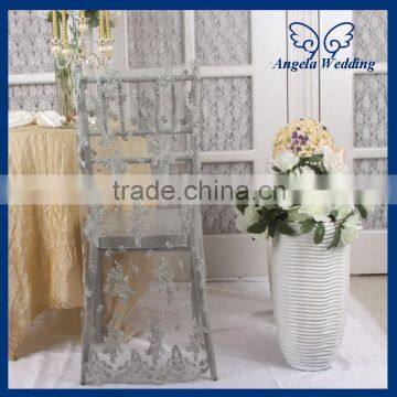 CH011E wholesale fancy 2015 embroidery light grey silver lace chair cover