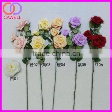 wholesale 3 heads pale pink brushed fabric casa artificial rose plant with green leaves