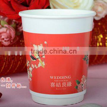 festival customized double wall paper cup with lid/8oz tea paper cup for wedding