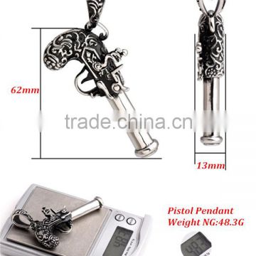 2014 New Arrival Stainless Steel Stock Pistol Wholesale Pendant