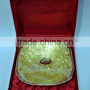 Gold Finish Embossed Brass Dry Fruit, Candy & Nut Bowl in Velvet Box for Corporate Gifts photo-3