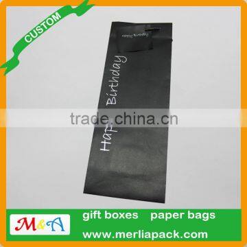 Black Wine Bag Euro Hook Paper Bag With Swing Tag Loop Handles