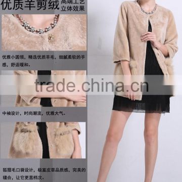 wholesales cheap women 100% cashmere wool coat mink fur coat