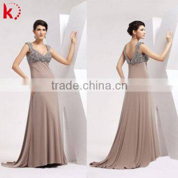 Graceful Sexy V Neck Beaded sequins bare Back arabic Evening Dress