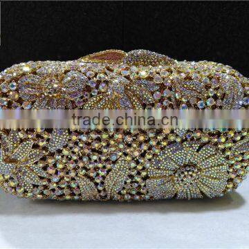 Hard Case Metal Frame Evening Clutch Bags with Crystal Stones FH14-1