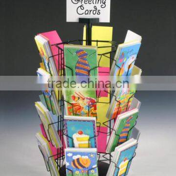 Rotating Greeting Card Display w/ Sign Clip, Countertop, 24 Pockets - Black