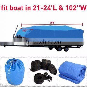 21-24 Ft Waterproof Heavy Duty Fabric Trailerable Pontoon Boat Cover Blue Color