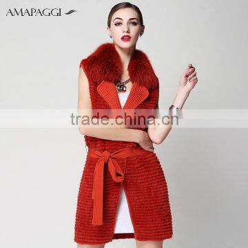 Hot sale knitted mink fur red vest for girl