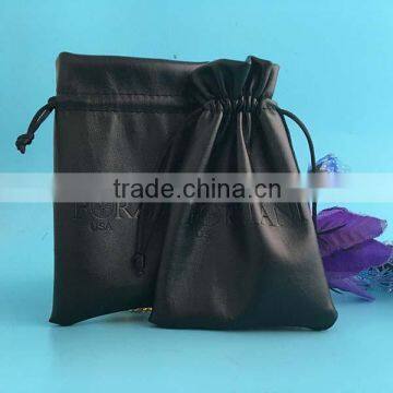 custom embossing logo leather jewelry bags with drawstring