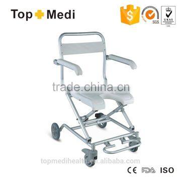 Aluminum foldable medical elderly bath shower chair with wheels and armrest