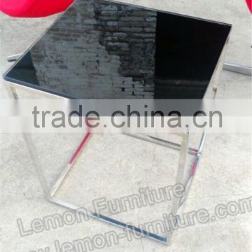 small square black tempered galss tea table end table with stainless foot