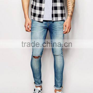 Men Brand Jeans Super Skinny Fit Distressed Denim Man Jeans Pant With Rip Knee Blue Country Jeans Price for Jeans(LOTA047) photo-2
