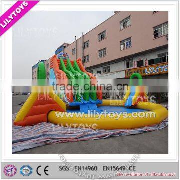 Rainbow inflatable water park, giant inflatable slide with large poll