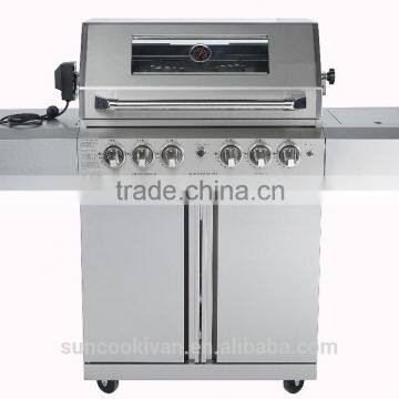 Outdoor barbecue grill, 4 main burners with side burner and rear burner
