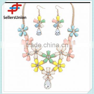 No.1 Yiwu Exporting Commission Agent Wanted Flower Designs Fashion Artificial Statement Necklace and Earrings Sets for Girls photo-5