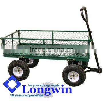 300kg Garden 4 Wheel Mesh Side Cart Farm Barrow Wagon Trailer Trolley