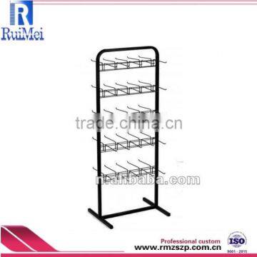 Double Sided Metal Supermarket Floor Display Stand with Hooks