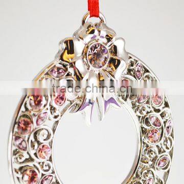 14K White Gold Plated Metal Xmas Ornament With Pink Crystals From Swarovski photo-5