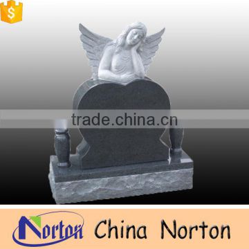 Chinese handmade vivid granite angel carved tombstone customized angel wings tombstone NTGT-049L