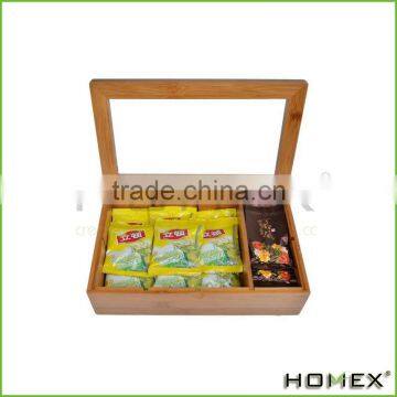 Best Bamboo Tea Box Natural Chest With Clear Hinged Lid, 8 Storage Sections photo-2