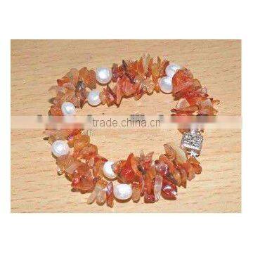 fashion chip agate bracelet with white freshwater pearl bracelet