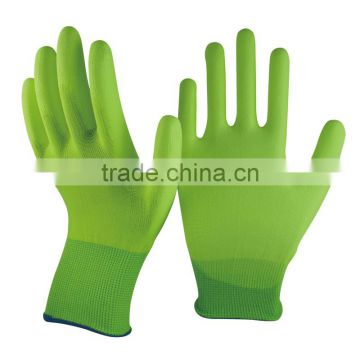 NMSAFETY high quality EN388 hi-viz green nylon coated white PU coated seamless gloves