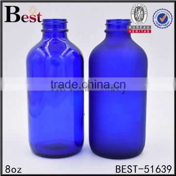 8oz blue boston bottle frosted blue color boston round glass bottle for cosmetic oils