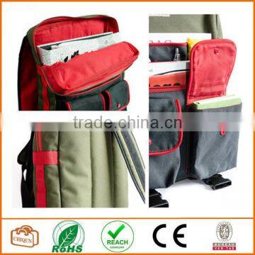 Red Cotton Twill and Green Nylon Laminated Water Resistant Fabric. Padded. Many Pockets. Unique photo-3