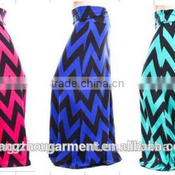 long skirt young Aloud chevron print wide waist band maxi skirt cheap maufacture in china