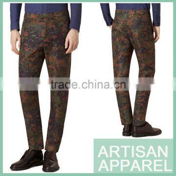 2017 Fashion Casual Camo Print Linen and Silk Blend Dress Pants For Men Also Accept Your Logo