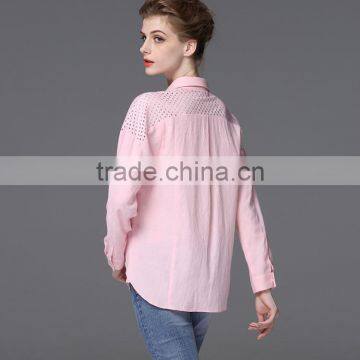 Beautiful Cutwork Blouse 2015 Trendy Pink Women Chiffon Blouse photo-3
