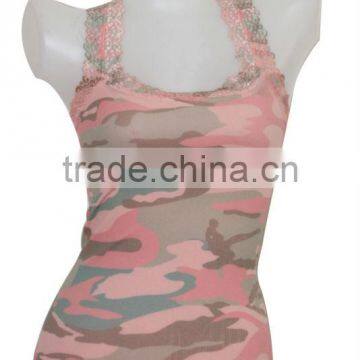 Super fashion seamless camouflage tank top with lace trimming