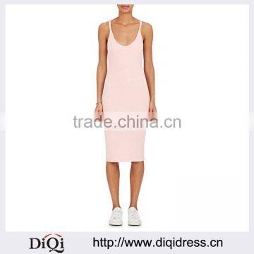 Customized Lady Apparel Latest Casual Rib-knit Tank Dress(DQM026D)