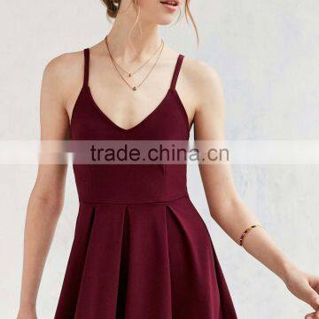 New Fashion Ladies Dress v Neck Long Red Plain Shoulder-straps Elegant photo-4