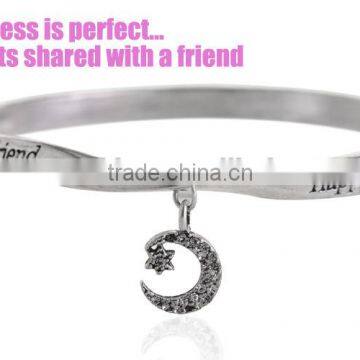 fashion rhinestone moon charm bangle happiness saying custom engraved bangles family love twist bangle