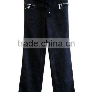 OEM Ladies Navy Blue Jeans Pants Long Pants Pocket With Zipper Decoration