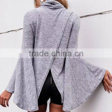 Runwaylover 139 New Design 2017 Ladies Fashion Flare Sleeve Knitted Turtleneck T-Shirt photo-3